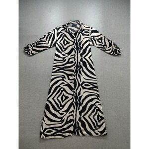 La Comet Women Shirt Dress Black White Animal Print Button Front Collared Casual